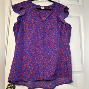 CAbi Cherish Size XL Red Purple Floral Flutter Sleeve Blouse Top #5601
